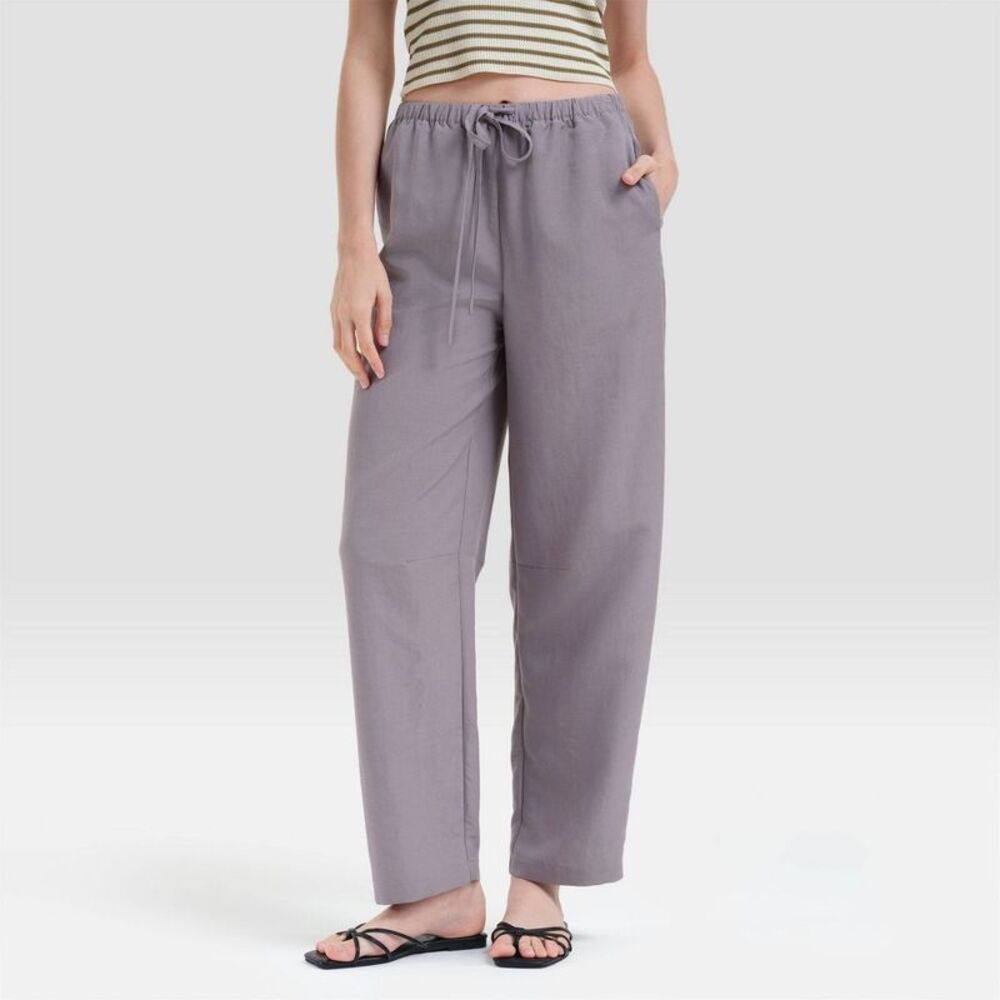 Women's High-Rise Elastic Waist Barrel Leg Pants - A New Day Gray M